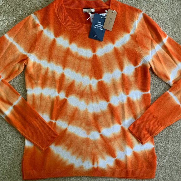 J crew Tie Dye Cashmere Sweater Orange Printed XS - Picture 4 of 10